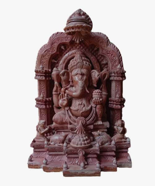 Red Stone Lord Ganesha Statue - Odisha Kraft